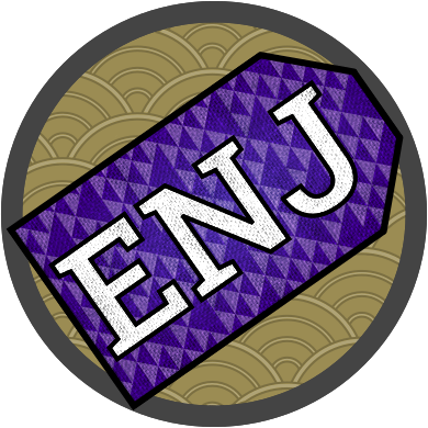 ENJ Logo: A purple japanese lucky charm called "O-Mamori" in front of a circle