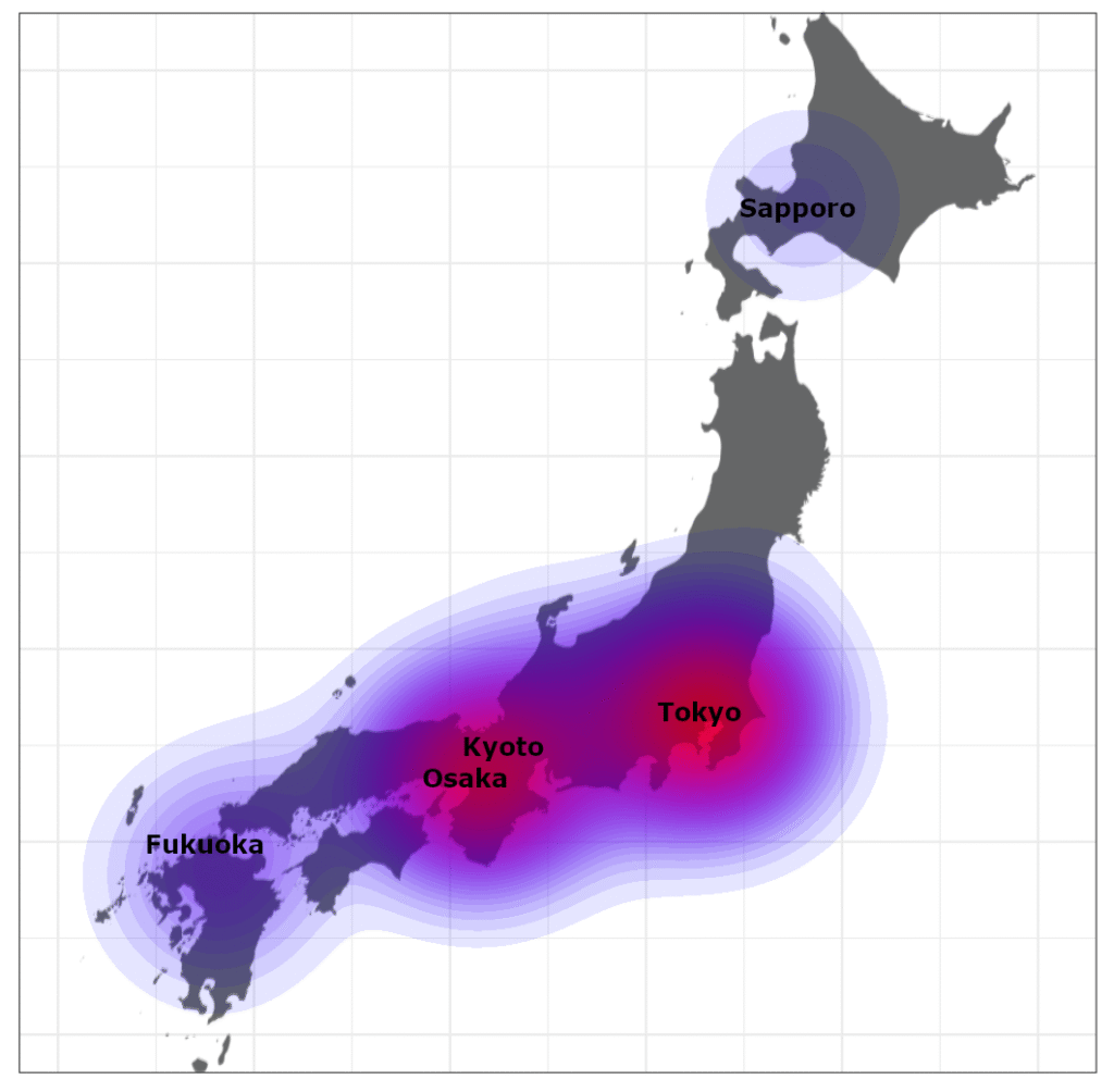 Heatmap tourist concentration japan übertourismus japan